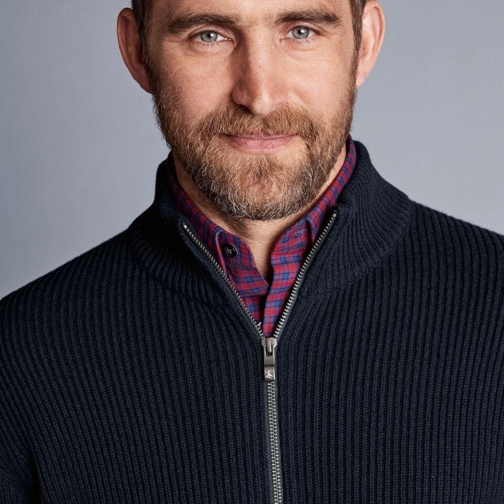 NWT Hart Schaffner Marx Dark Blue Men's Extra Merino Wool Knit  Zipper Jacket